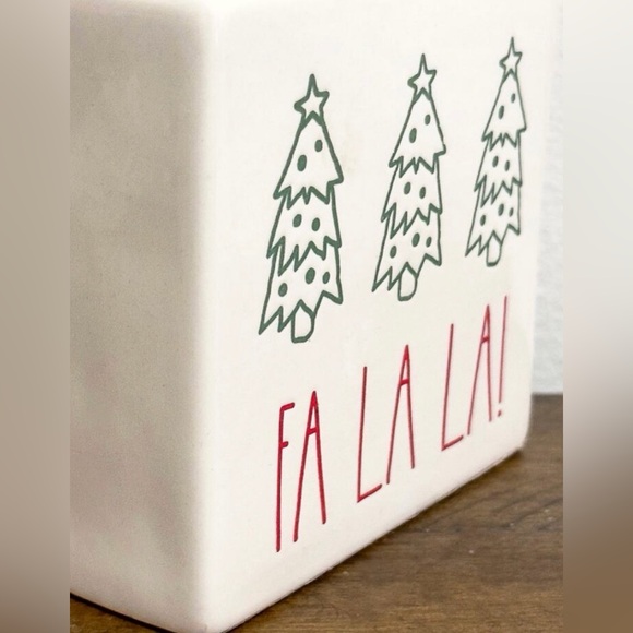 Rae Dunn Fa La La Christmas Tree Holiday Block Ceramic Sign White Red - Picture 10 of 10